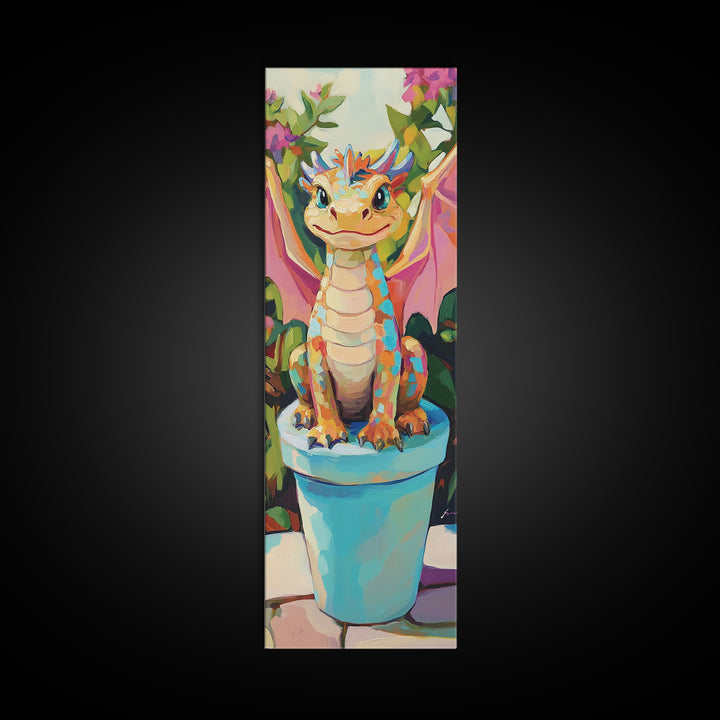 Cute Baby Dragon In Flower Pot Wall Art, Fantasy Art Print, Whimsical Nursery Decor, Kids Room Art, Unique Gift For Her