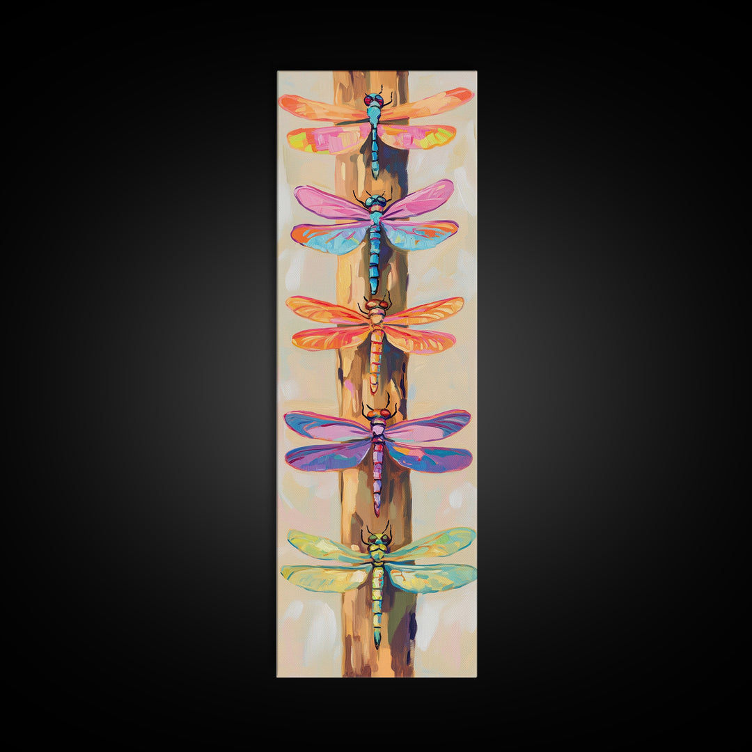 Rainbow Dragonflies On Rustic Wood Wall Art, Nature Inspired Art, Insect Art Print, Whimsical Wall Decor, Garden Decor Gift