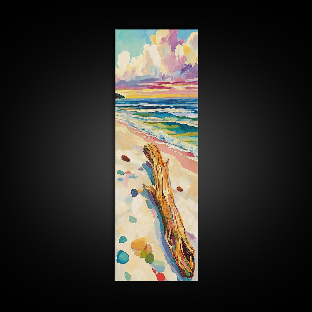 Ocean Driftwood Sunset Canvas Print, Coastal Wall Art, Beach House Decor, Seascape Painting, Living Room Wall Decor, Ocean Wall Art