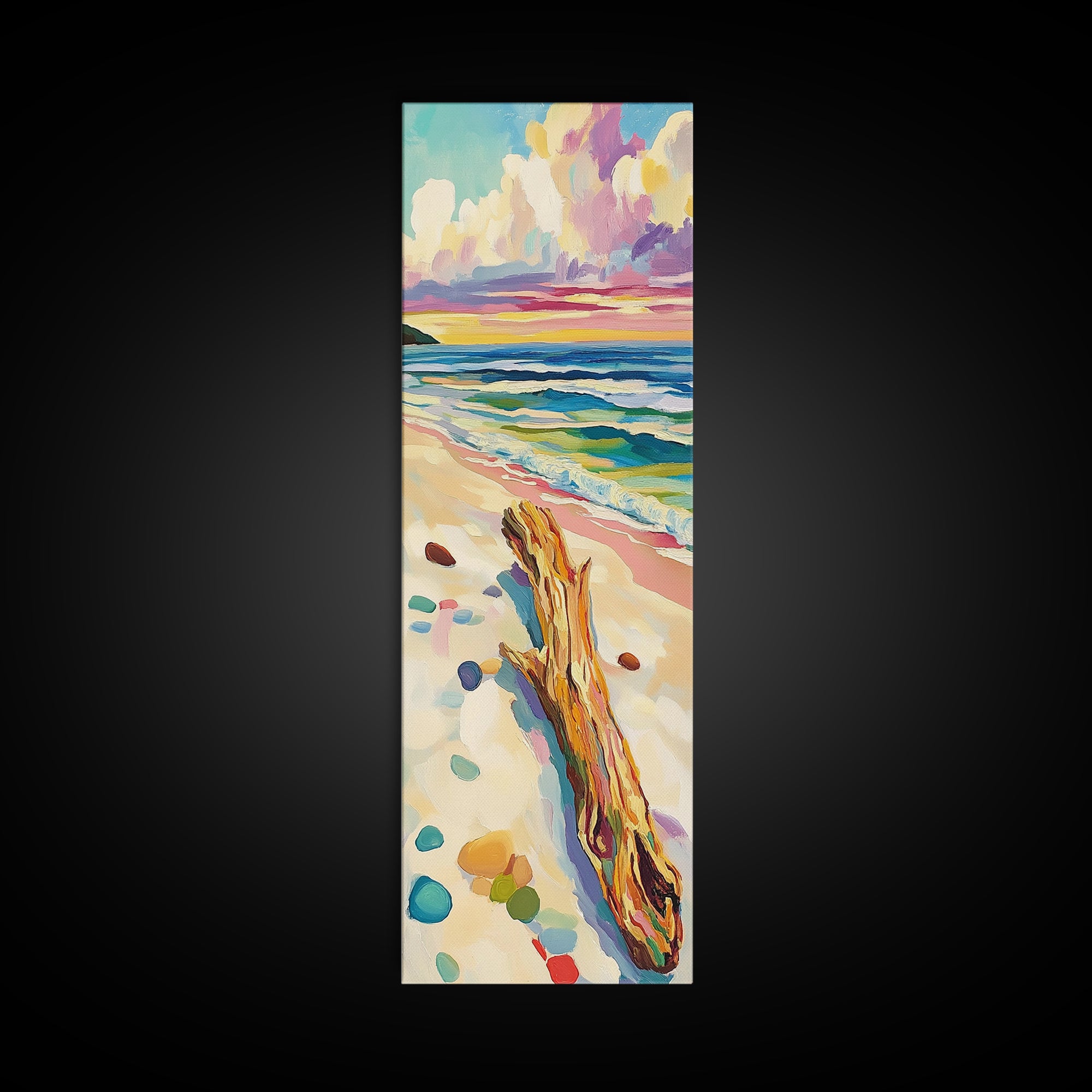 Ocean Driftwood Sunset Canvas Print, Coastal Wall Art, Beach House Decor, Seascape Painting, Living Room Wall Decor, Ocean Wall Art