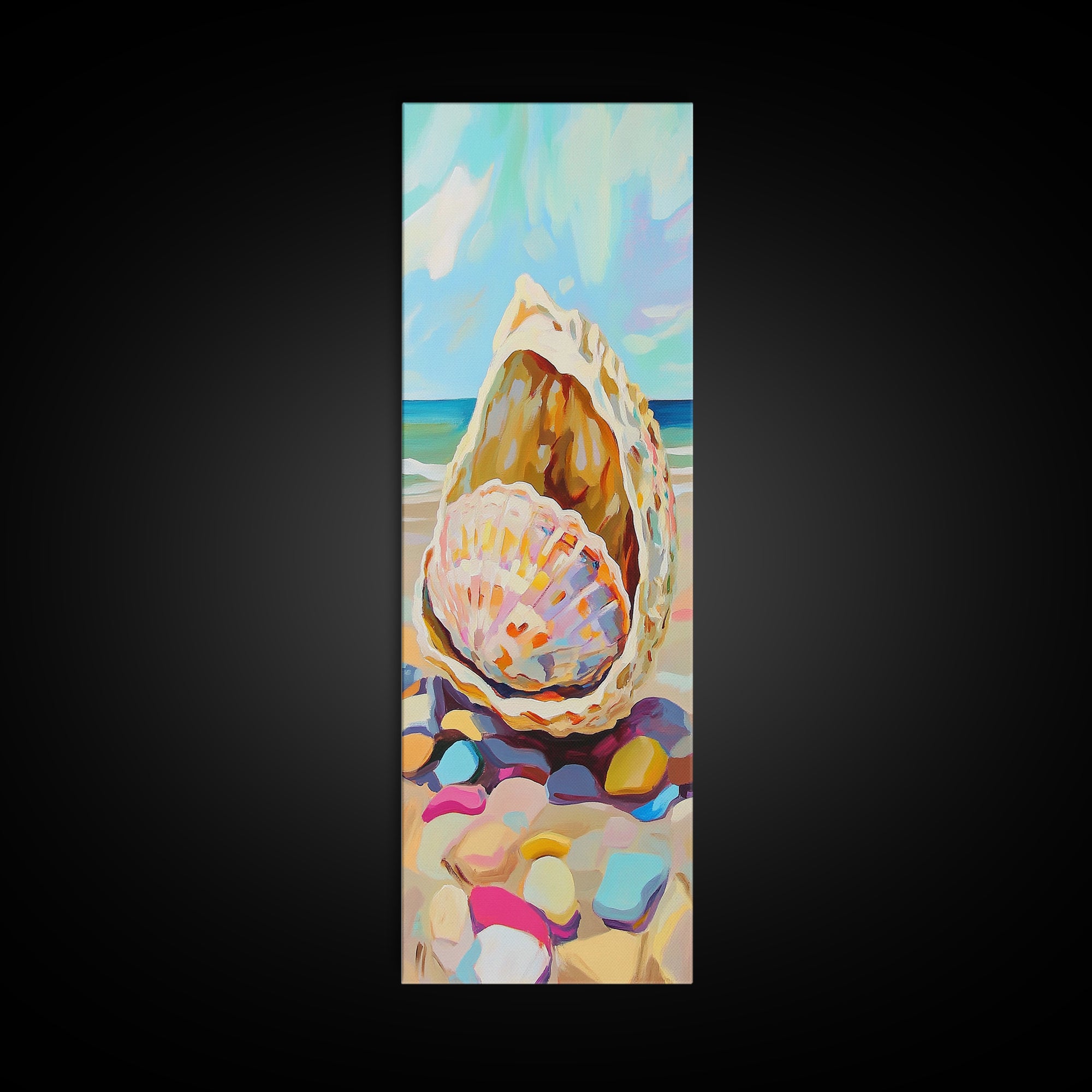 Pastel Seashells On Sunny Beach Wall Art, Coastal Canvas Wall Art, Beach House Decor, Ocean Art Print, Summer Home Decor