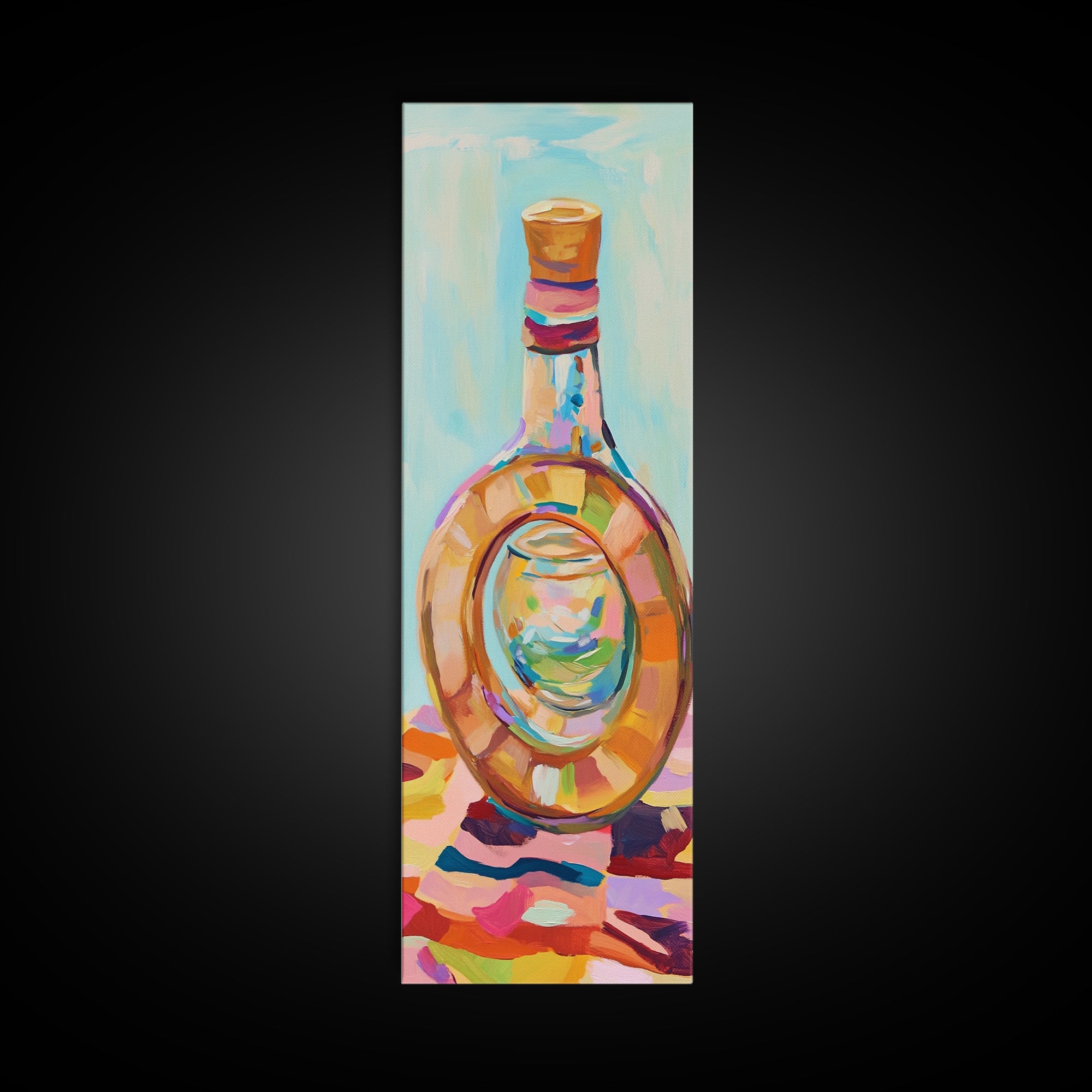 Colorful Glass Bottle Still Life Canvas Print, Modern Kitchen Wall Art, Eclectic Home Decor, Bright Bar Cart Art Print, Housewarming Gift