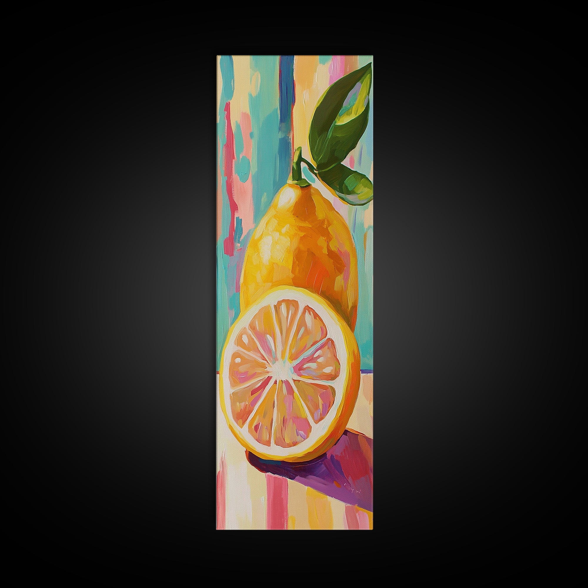 Bright Lemon Slice Still Life Canvas Print, Colorful Kitchen Wall Art, Citrus Fruit Decor, Modern Farmhouse Kitchen Gift