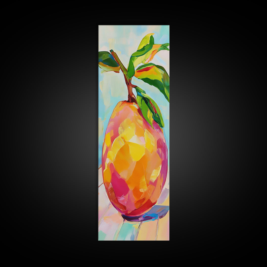 Bright Mango Fruit Painting Wall Art, Colorful Kitchen Decor, Tropical Botanical Art Print, Farmhouse Kitchen Canvas Print