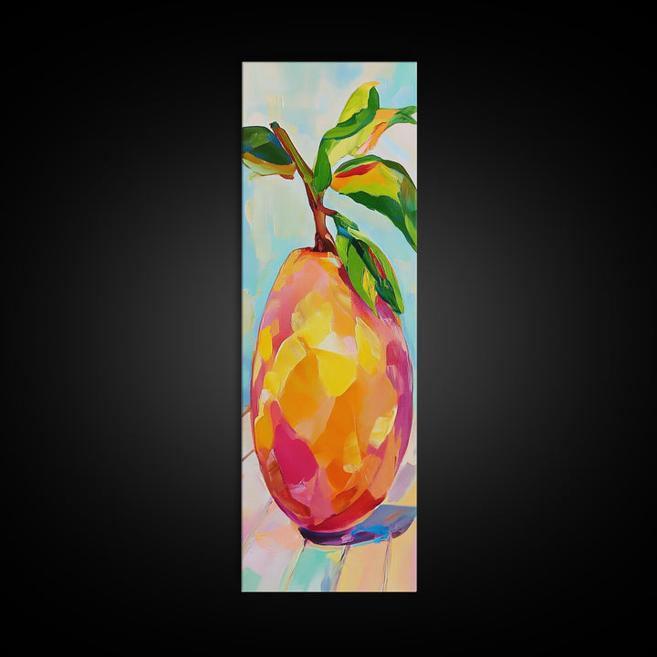 Bright Mango Fruit Painting Wall Art, Colorful Kitchen Decor, Tropical Botanical Art Print, Farmhouse Kitchen Canvas Print