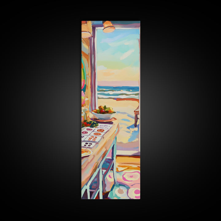 Sunny Ocean View Art Studio Wall Art, Coastal Craft Room Canvas Print, Beach House Decor For Creative Office And Kitchen