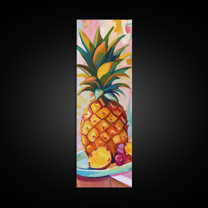 Vibrant Pineapple Still Life Canvas Print, Tropical Kitchen Wall Art, Colorful Fruit Art, Beach House Decor, Summer Gift