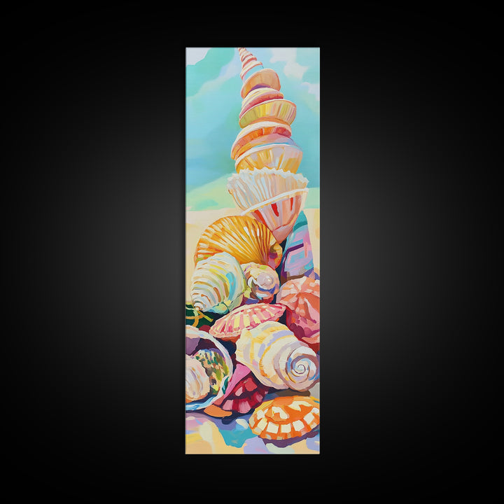 Pastel Seashell Pile On Beach Canvas Print, Coastal Wall Art, Ocean Decor, Nautical Art Print, Beach House Decor Gift For Her