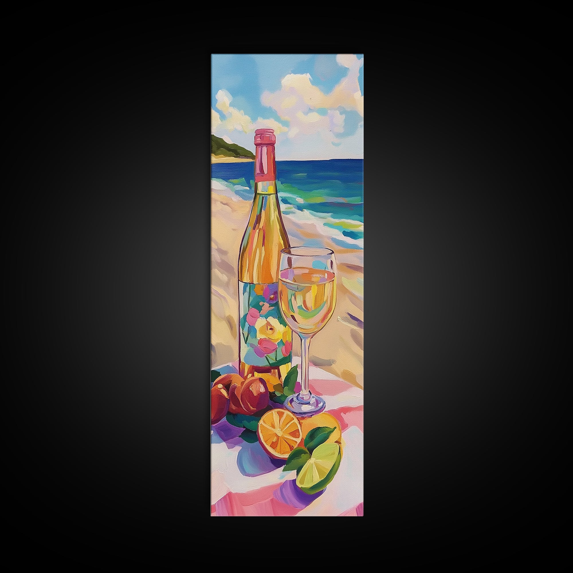 Champagne Bottle And Glass On Tropical Beach Canvas Print, Coastal Wall Art, Kitchen Decor, Wine Lover Gift, Summer Vibes Decor