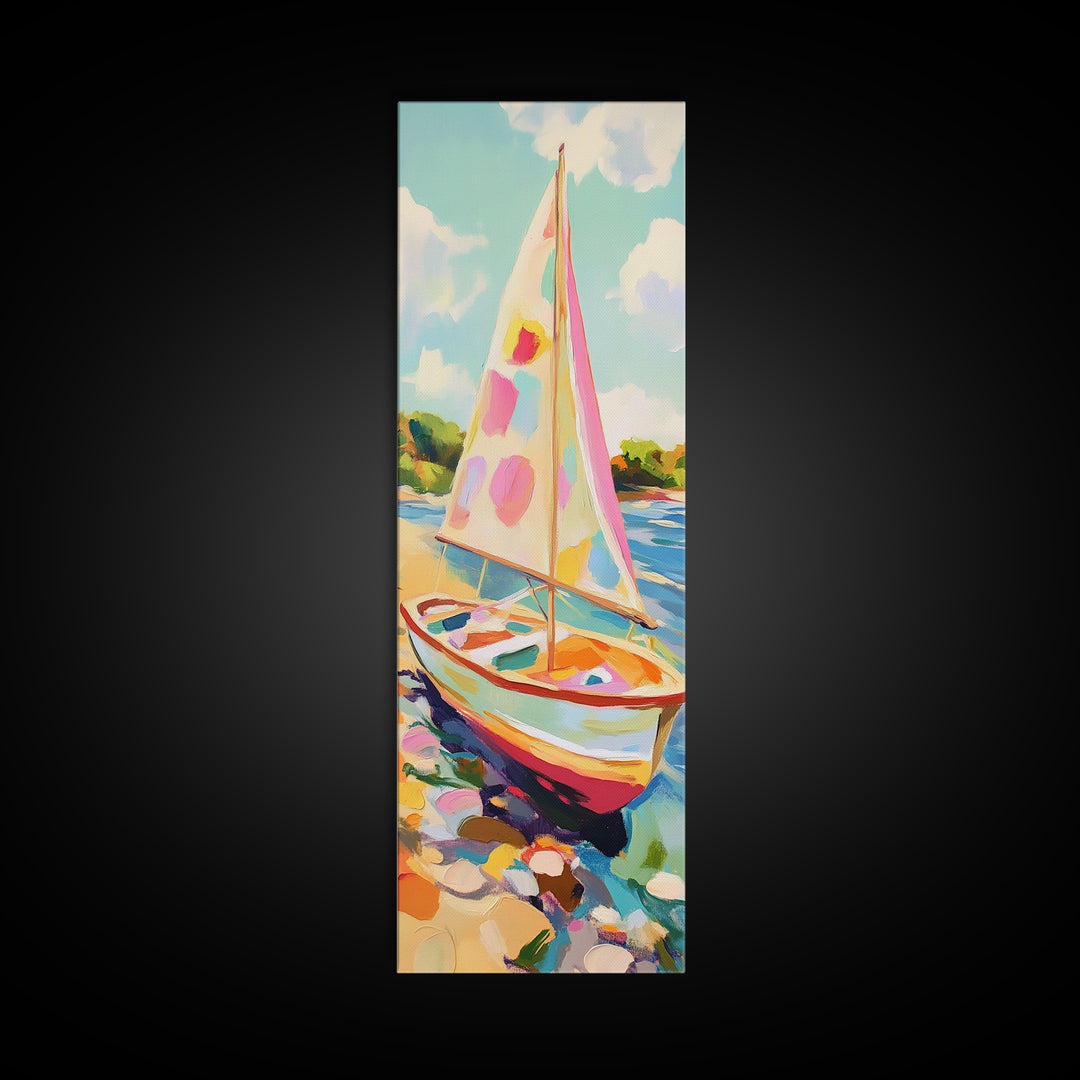 Sunny Sailboat On Blue Water Canvas Print, Nautical Wall Art, Summer Coastal Home Decor, Beach House Gift, Lake House Art