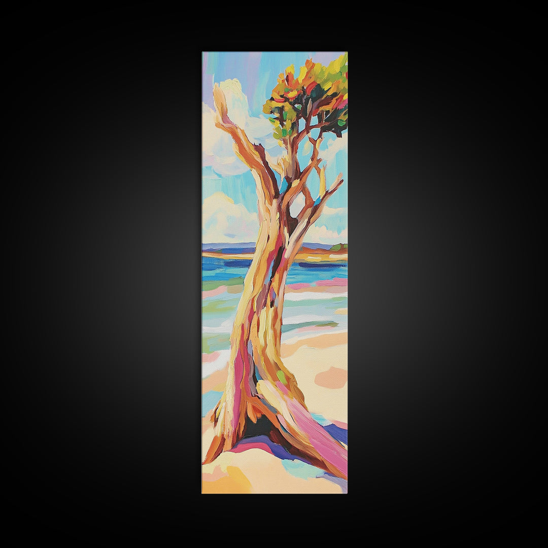 Twisted Driftwood Tree On Beach Wall Art, Coastal Landscape Print, Ocean Wall Decor, Nautical Home Decor, Living Room Art