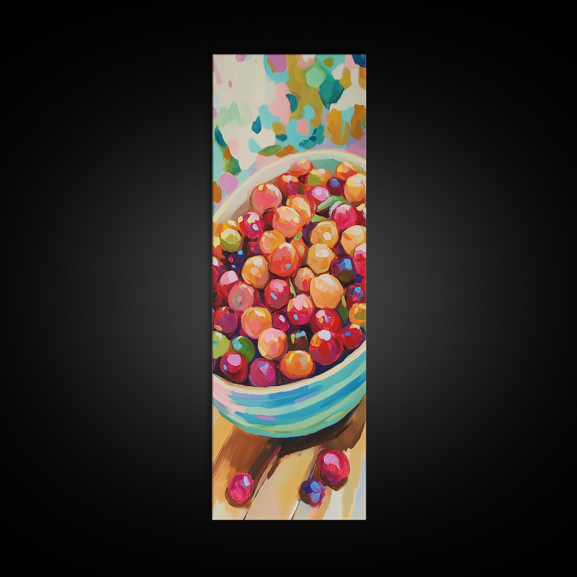 Colorful Cherry Bowl Wall Art, Vibrant Fruit Painting, Kitchen Wall Decor, Foodie Gift, Dining Room Print, Still Life Art