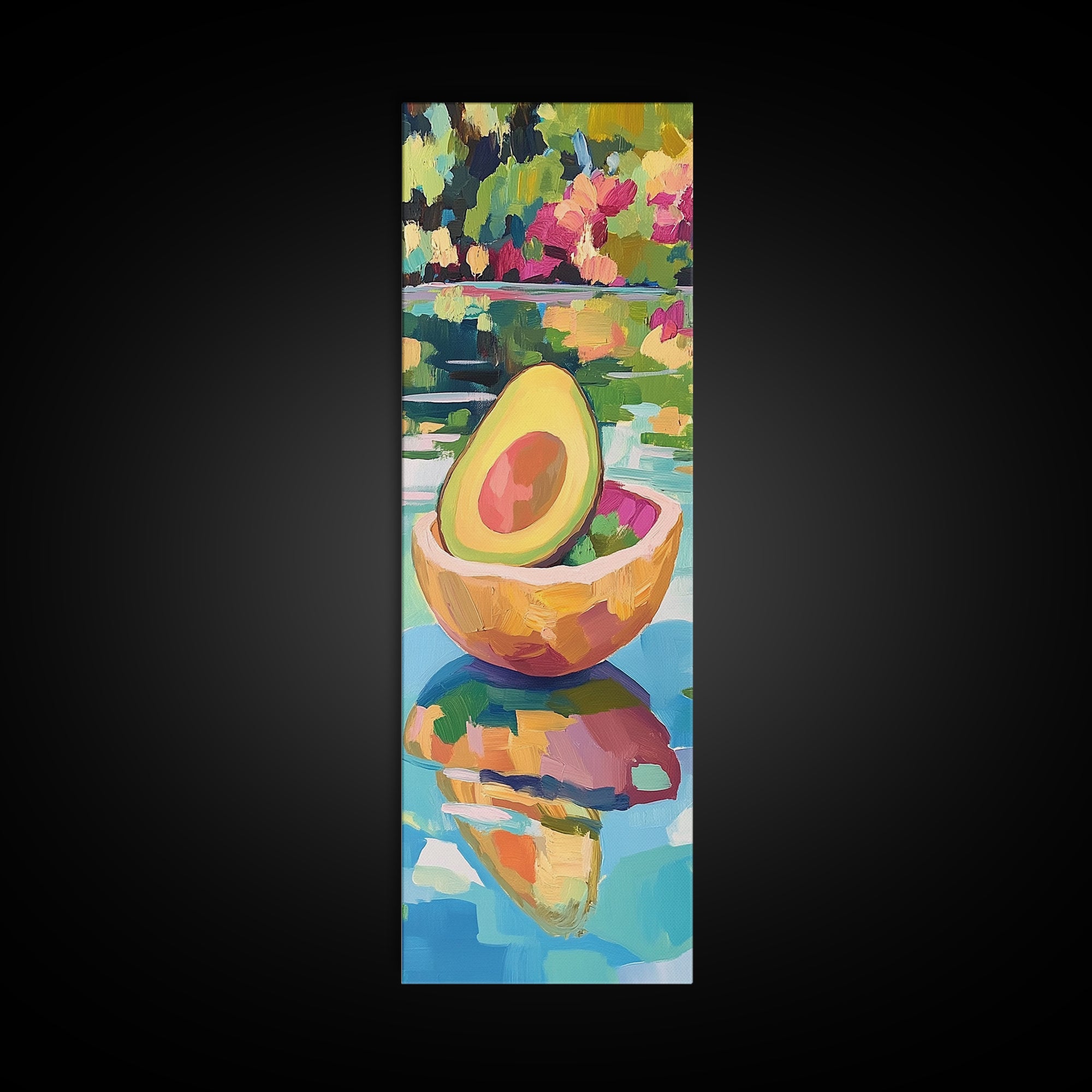 Avocado Half In Bowl Wall Art, Colorful Kitchen Print, Fresh Food Decor, Tropical Fruit Painting, Dining Room Canvas Print