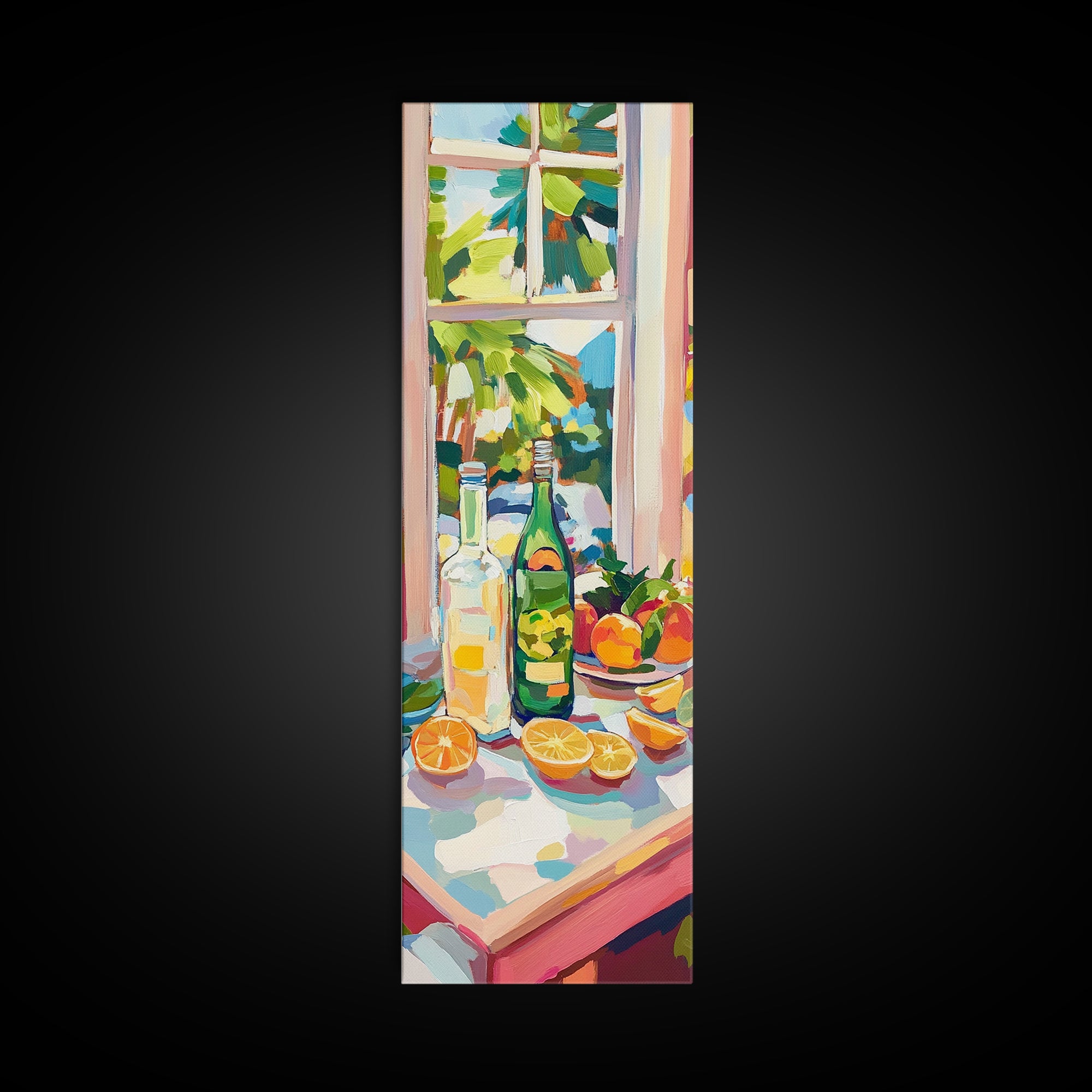 Sunny Window Bottles And Lemons Framed Canvas Print, Kitchen Wall Art, Citrus Wall Decor, Dining Room Prints, Home Decor
