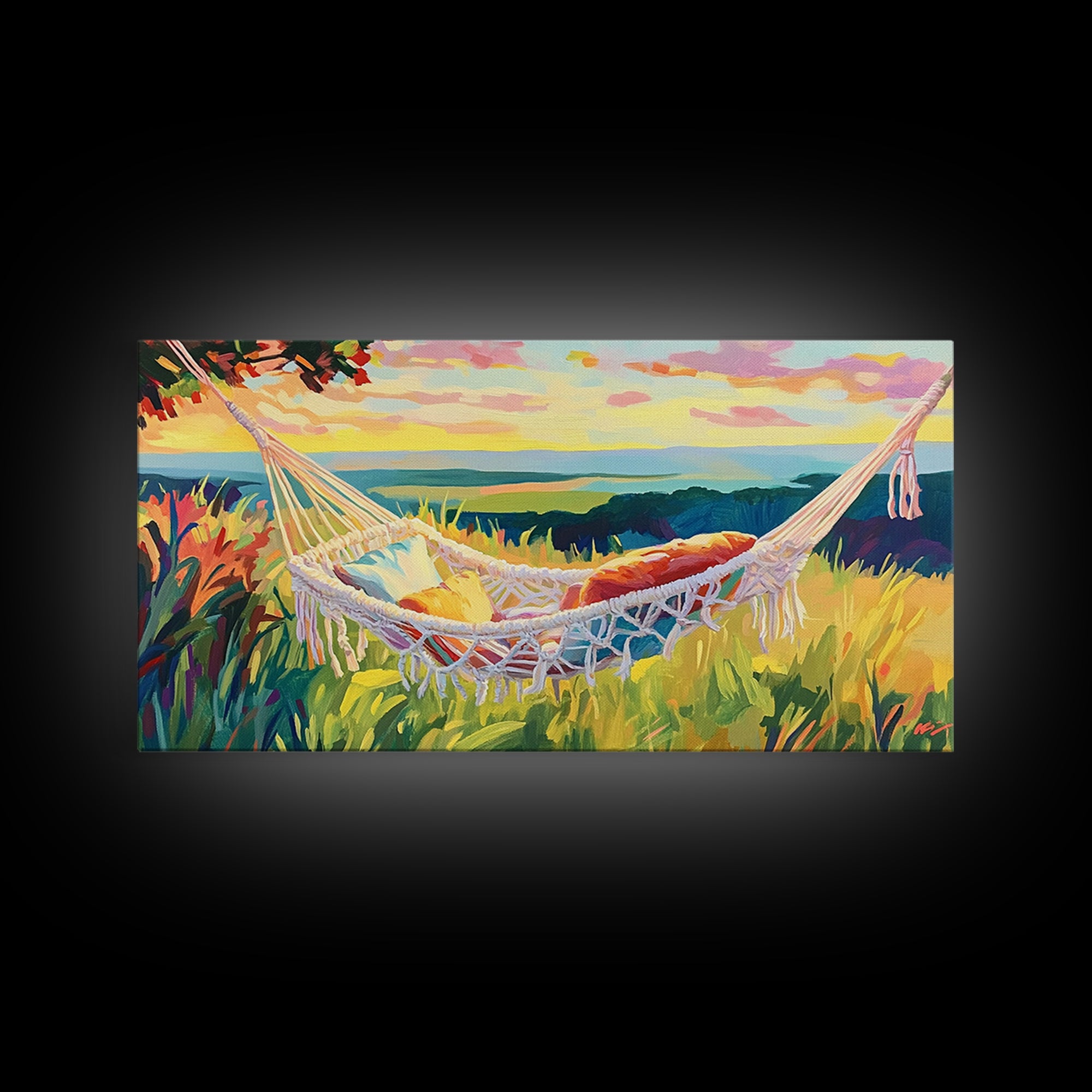 White Hammock By Coastal Meadow Wall Art, Beach House Decor, Relaxing Art Print, Summer Landscape, Above Bed Decor, Living Room Wall Decor