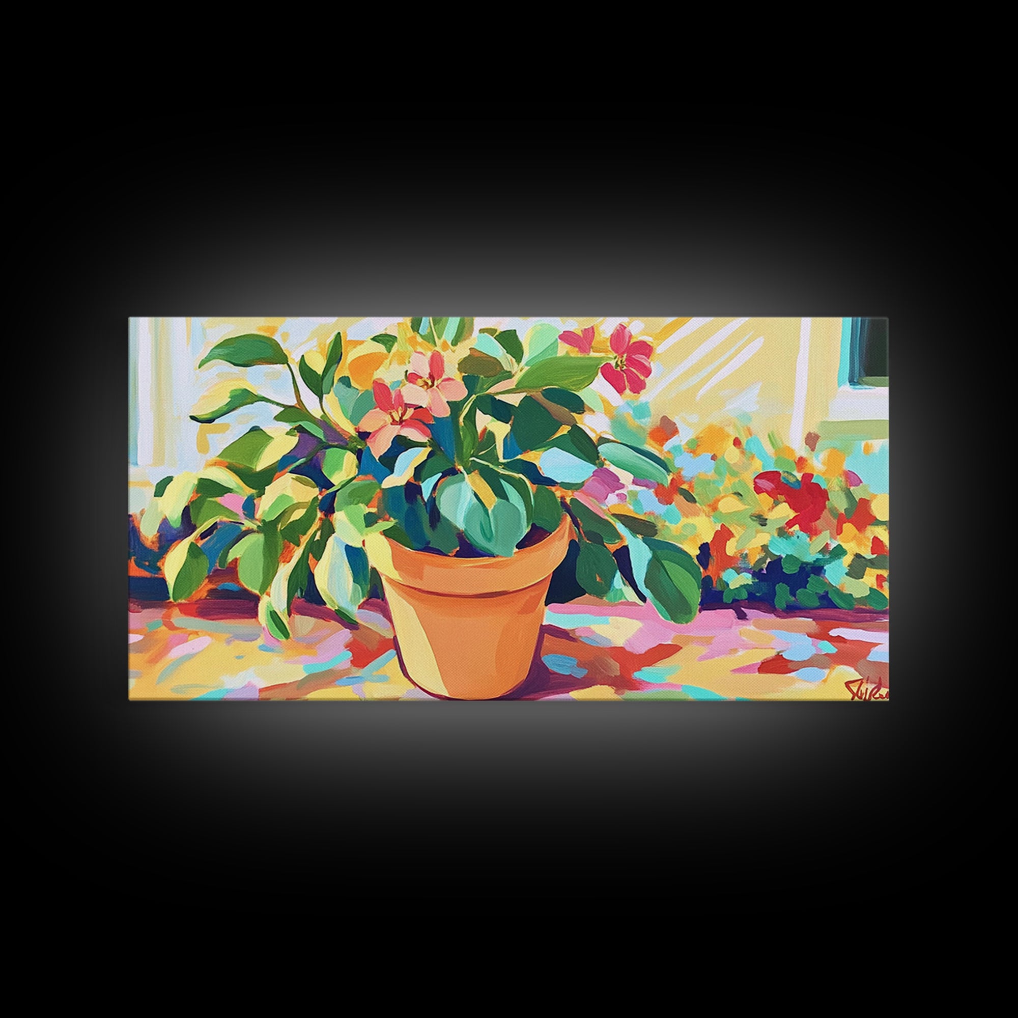 Potted Citrus Tree With Pink Flowers Canvas Print, Botanical Wall Art, Garden Decor, Bright Living Room Home Decor Gift Idea
