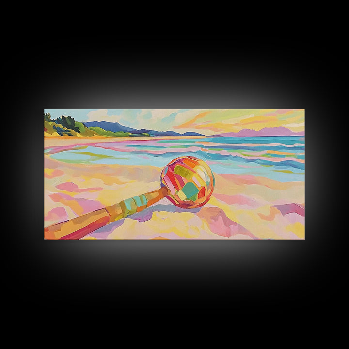 Colorful Paddle On Pastel Beach Wall Art, Coastal Wall Decor, Ocean Landscape Art, Summer Beach House Canvas Print Gift Idea