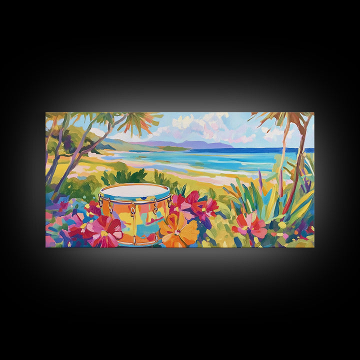 Tropical Beach Drum By Blue Ocean Wall Art, Coastal Wall Art, Beach House Decor, Vibrant Tropical Decor, Living Room Decor, Summer Gift