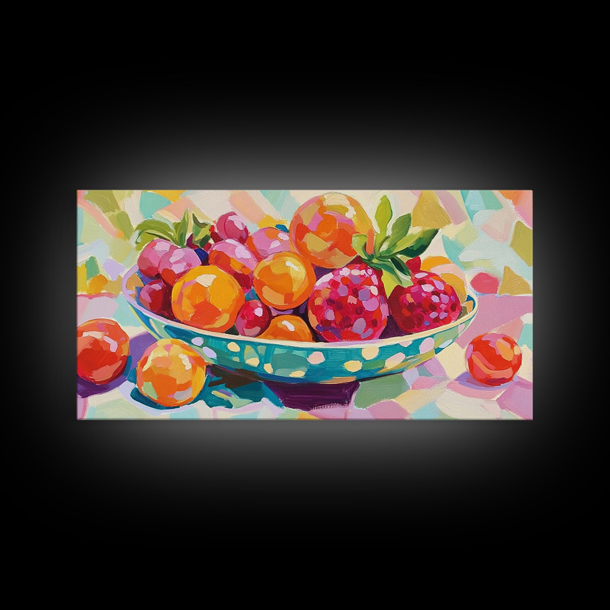 Bright Fruit Bowl With Berries Canvas Print, Colorful Kitchen Wall Art, Fruit Art Painting, Dining Room Prints, Foodie Gift