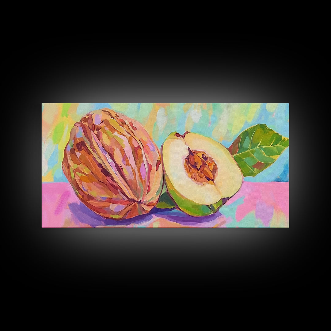 Tropical Cacao Pod And Cut Fruit Canvas Print, Colorful Kitchen Wall Art, Botanical Decor, Food Art Print, Housewarming Gift