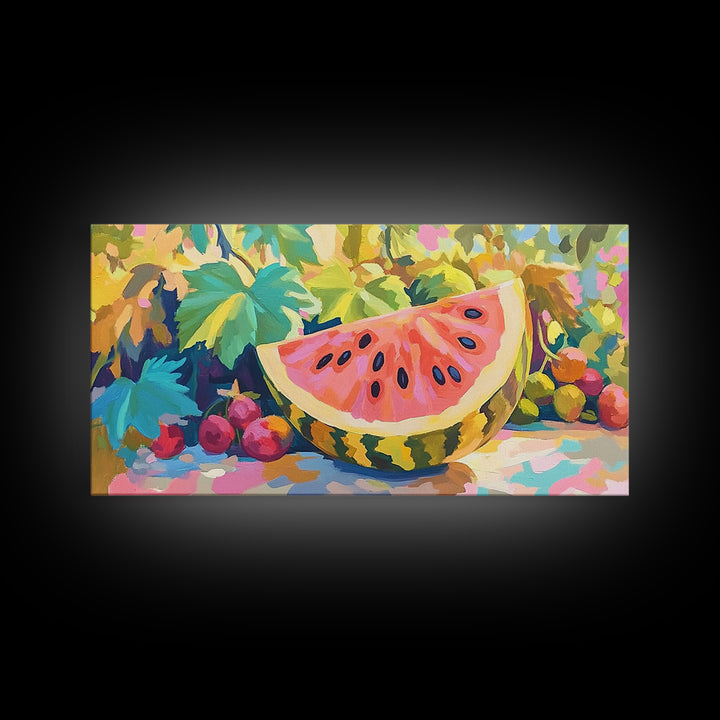 Juicy Watermelon Slice Canvas Print, Colorful Kitchen Wall Art, Summer Fruit Poster, Dining Room Decor, Food Lover Gift Idea