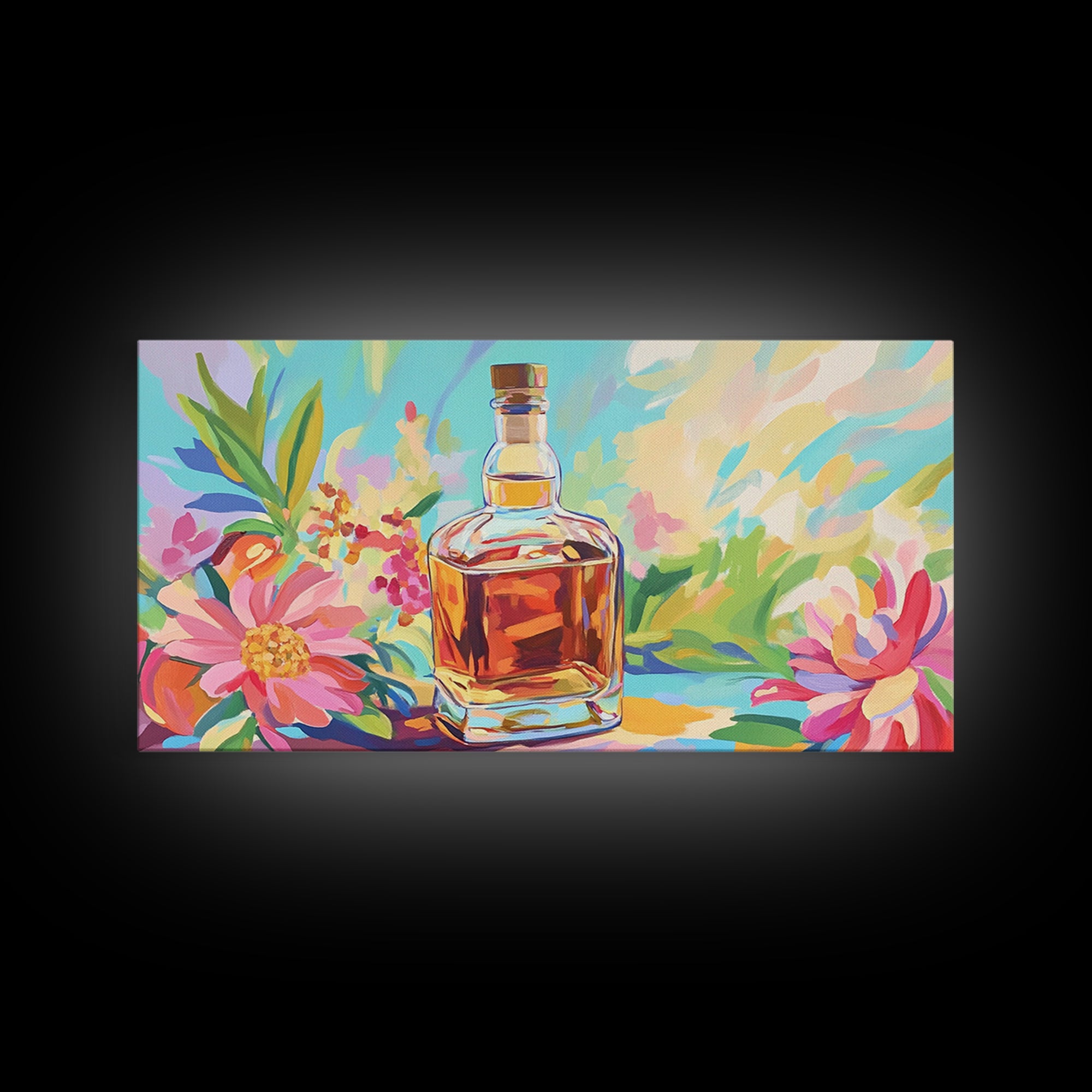 Amber Whiskey Bottle Wall Art, Colorful Bar Cart Decor, Cocktail Canvas Wall Art, Home Bar Poster, Housewarming Gift Idea