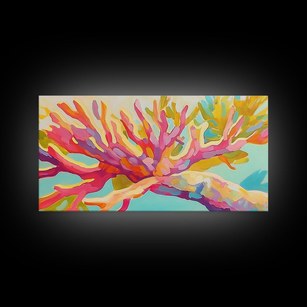 Bright Pink Coral Reef Branch Wall Art, Tropical Ocean Canvas Print, Coastal Decor, Marine Life Art, Vibrant Beach House Decor