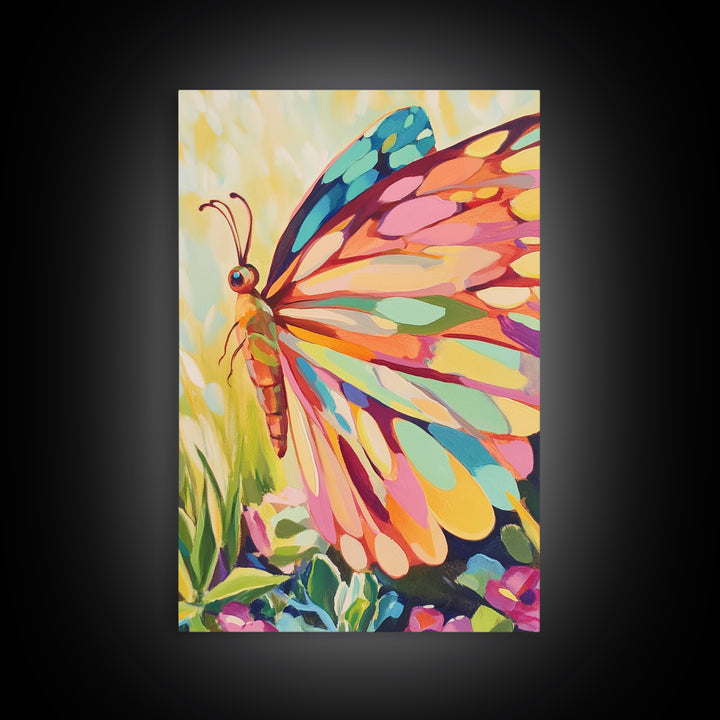 Rainbow Butterfly Canvas Print, Colorful Animal Wall Art, Whimsical Garden Decor, Nature Inspired Art, Nursery Wall Art Gift