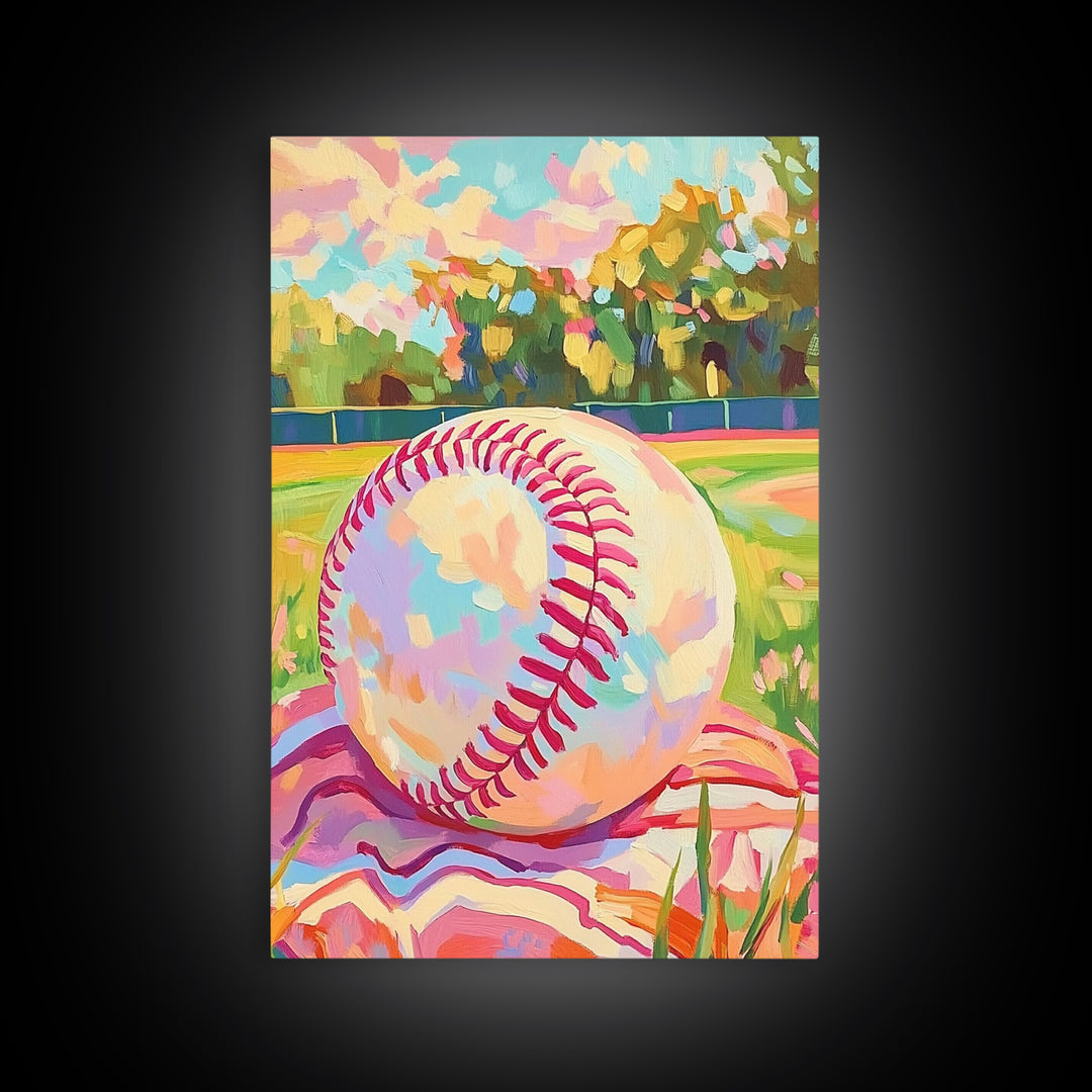 Pastel Baseball On Sunny Field Wall Art, Sports Wall Art, Boys Room Decor, Game Room Art, Baseball Decor, Gift For Him, Home Decor