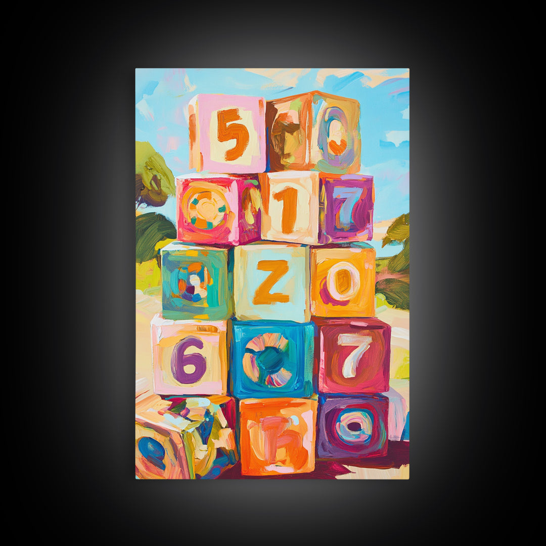 Colorful Number Blocks Nursery Wall Art, Playful Kids Room Canvas Print, Baby Shower Gift, Whimsical Playroom Decor, Baby Nursery Art