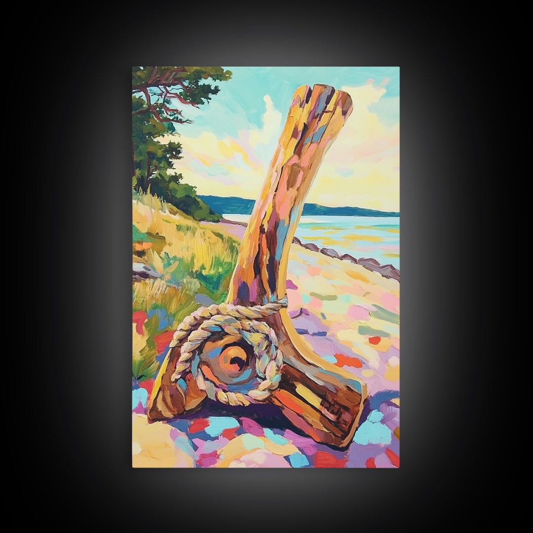 Driftwood Oar And Rope On Beach Canvas Print, Nautical Wall Art, Coastal Decor, Lake House Art, Gift For Him Or Her, Beach House Decor