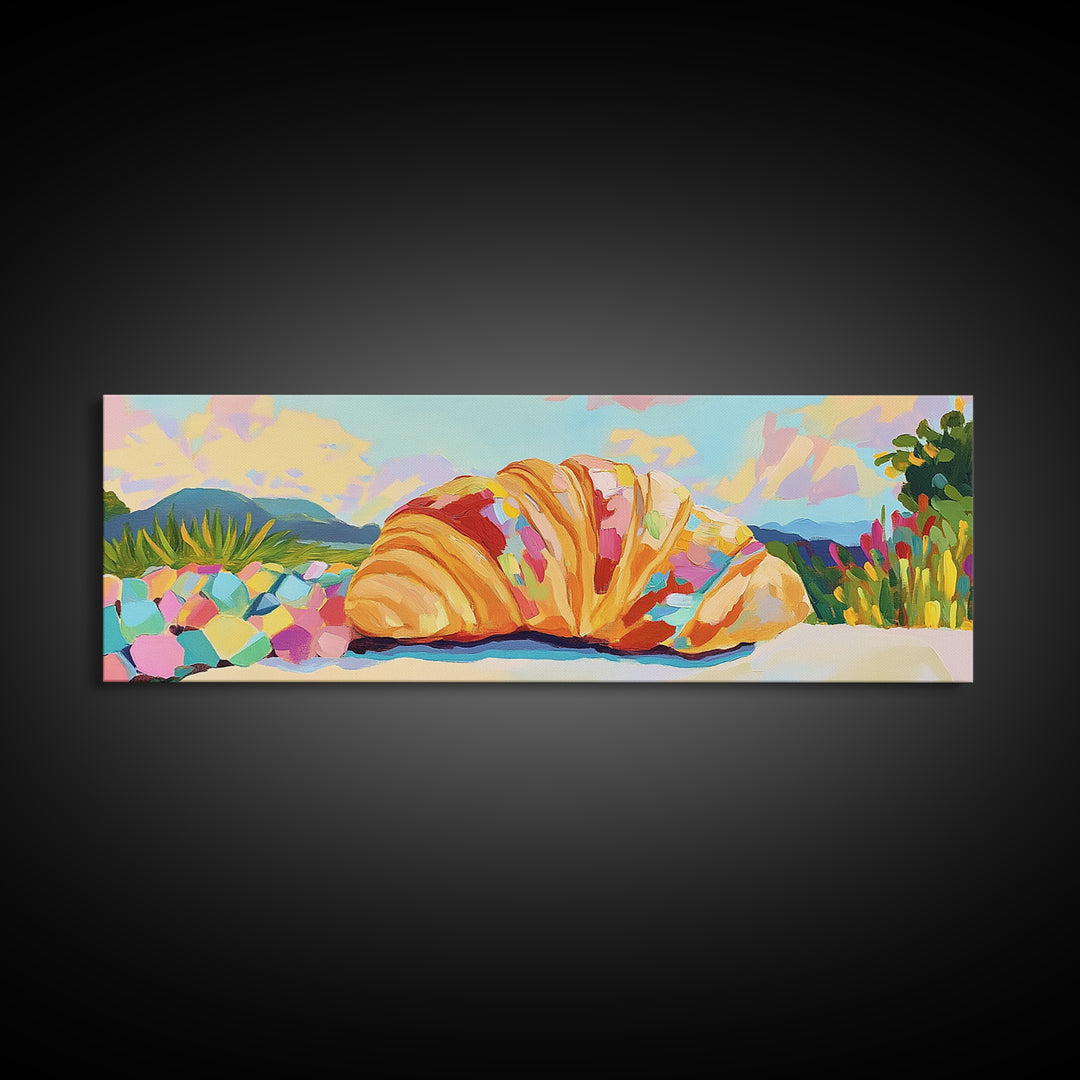 Giant Croissant By Sunny Coast Canvas Print, Whimsical Kitchen Wall Art, Bakery Decor, French Pastry Art, Cafe Poster, Home Decor