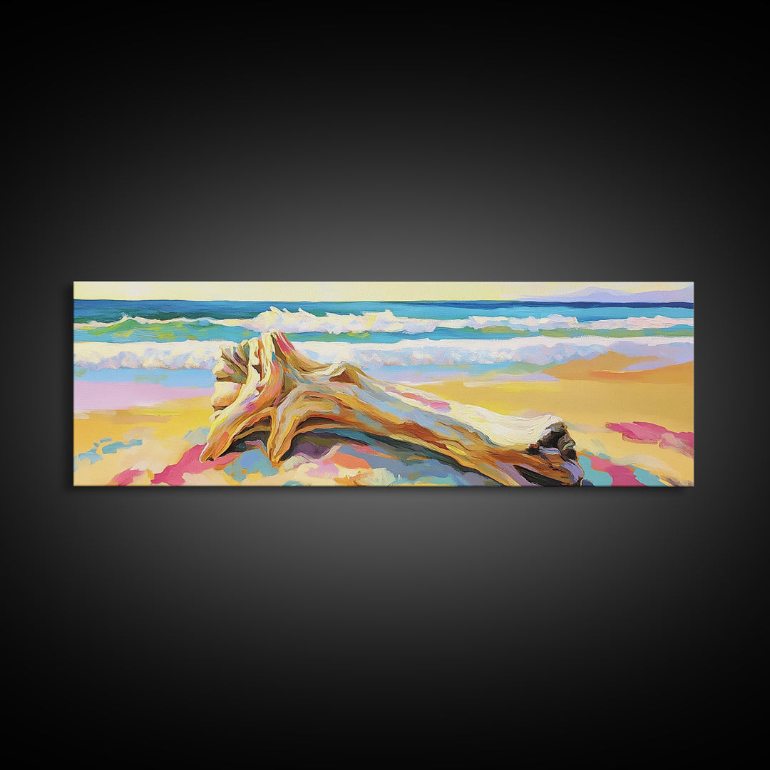 Sunlit Conch Shell On Beach Wall Art, Coastal Canvas Print, Ocean Seascape Decor, Beach House Living Room Wall Decor Gift