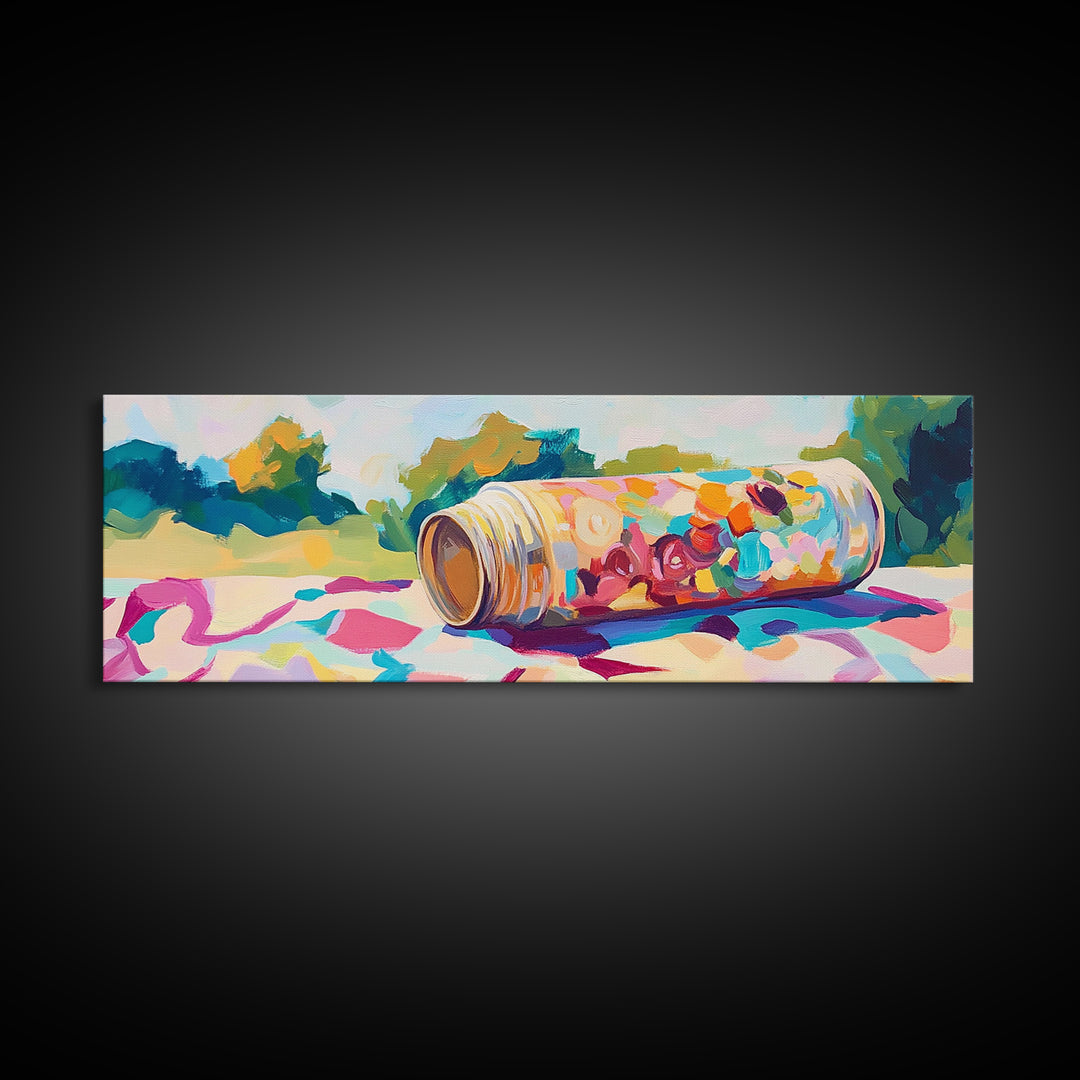 Spilled Picnic Tin With Berries Framed Canvas Print, Summer Wall Art, Food Art Print, Colorful Kitchen Decor, Housewarming Gift