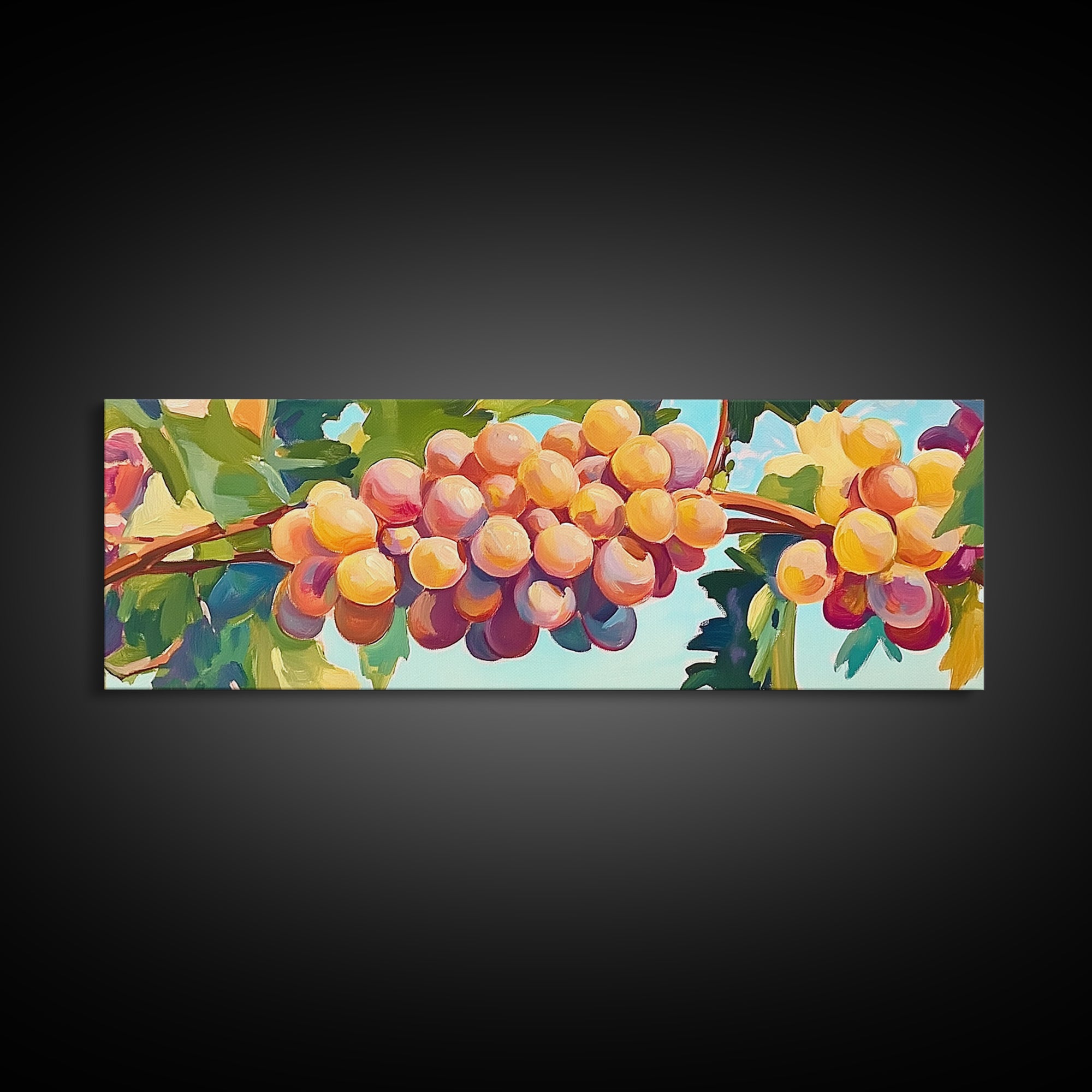 Golden Grapes On Sunlit Vineyard Vine Canvas Print, Winery Wall Art, Wine Lover Gift, Rustic Kitchen And Dining Room Decor