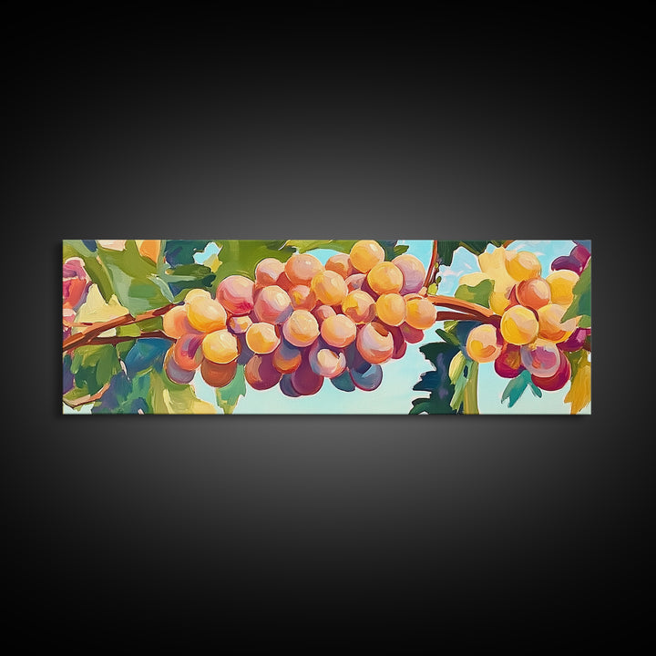 Golden Grapes On Sunlit Vineyard Vine Canvas Print, Winery Wall Art, Wine Lover Gift, Rustic Kitchen And Dining Room Decor