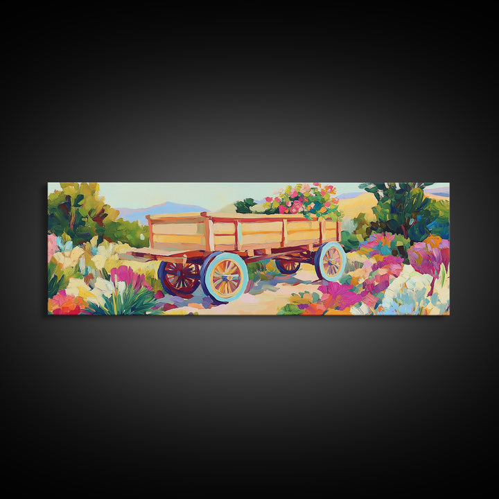 Wooden Garden Wagon In Blooming Desert Wall Art, Rustic Farmhouse Decor, Country Landscape Art Print, Housewarming Gift For New Home