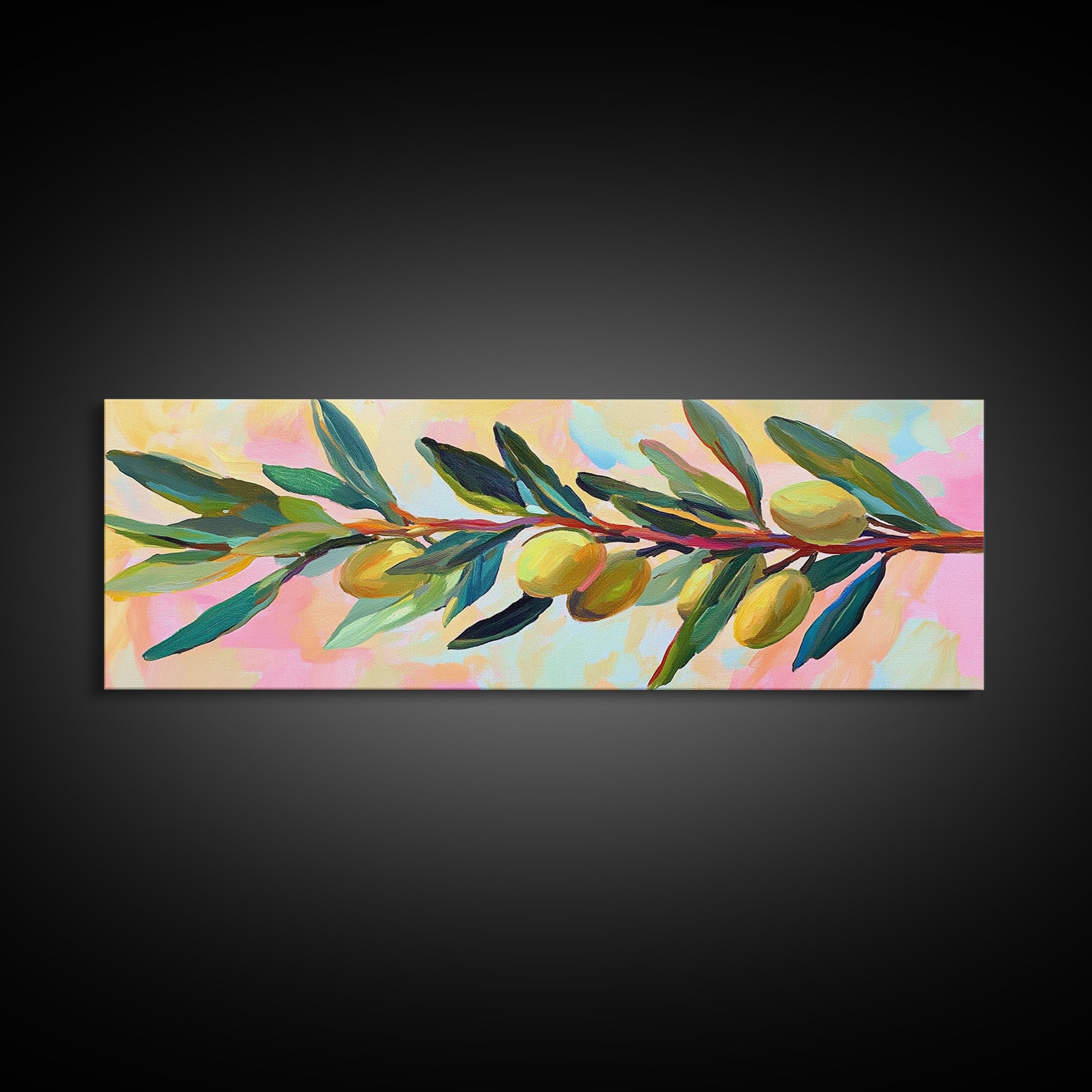 Olive Branch With Green Leaves Canvas Print, Mediterranean Kitchen Wall Art, Botanical Wall Decor, Tuscan Home Decor Gift