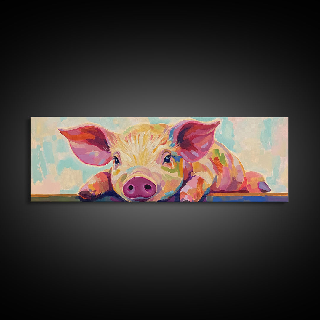 Playful Piglet Portrait Framed Canvas Print, Whimsical Farm Animal Wall Art, Cute Nursery Decor, Farmhouse Home Decor Gift