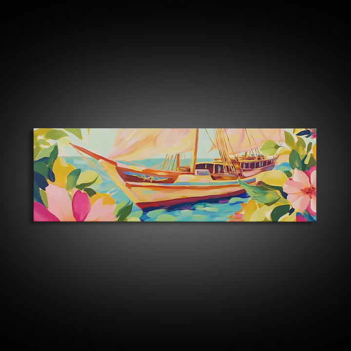 Tropical Sailboat In Turquoise Water Canvas Print, Coastal Wall Art, Nautical Beach House Decor, Ocean Landscape Housewarming Gift