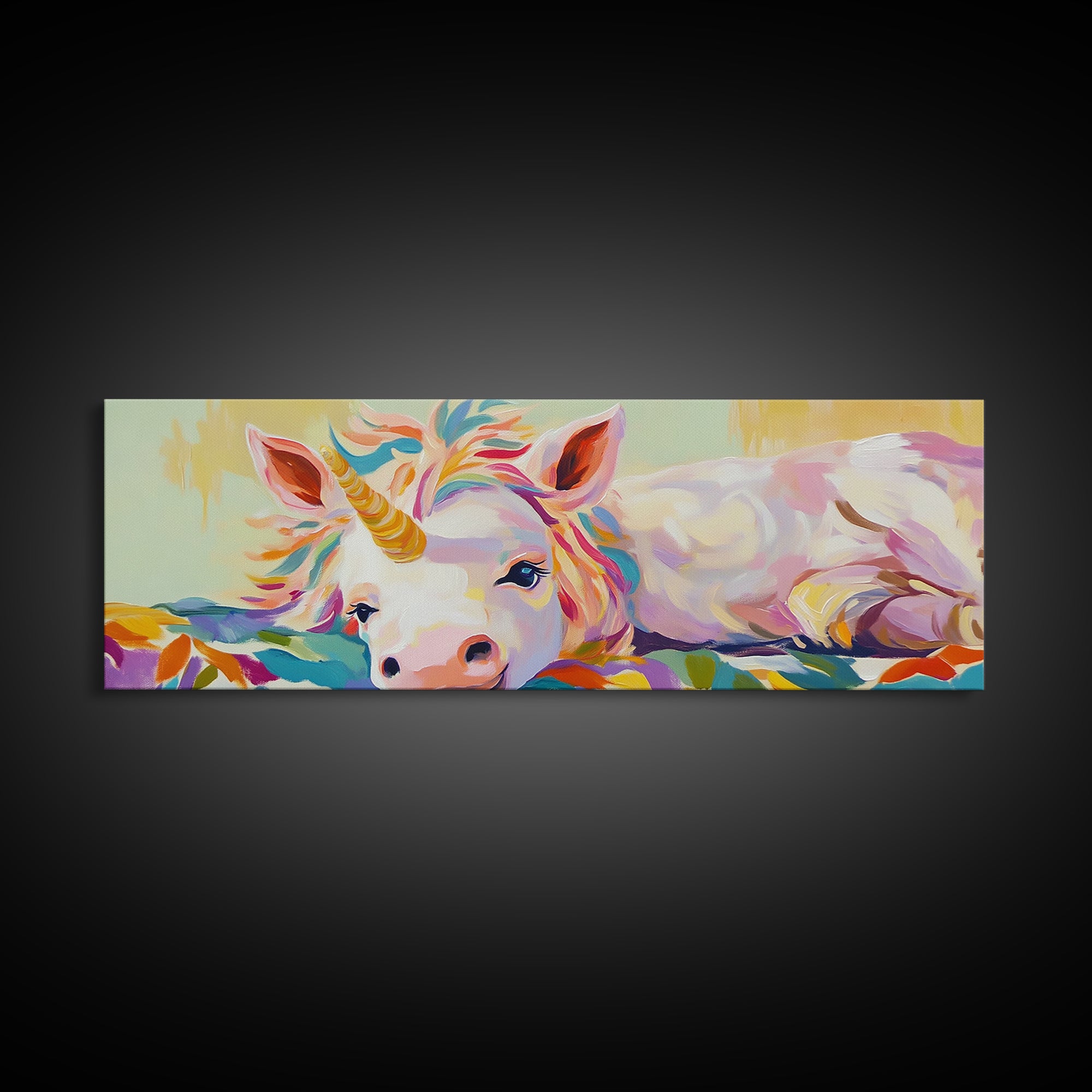 Pastel Resting Unicorn Canvas Print, Whimsical Fantasy Art, Girls Room Decor, Nursery Wall Art, Magical Kids Room Decor Print
