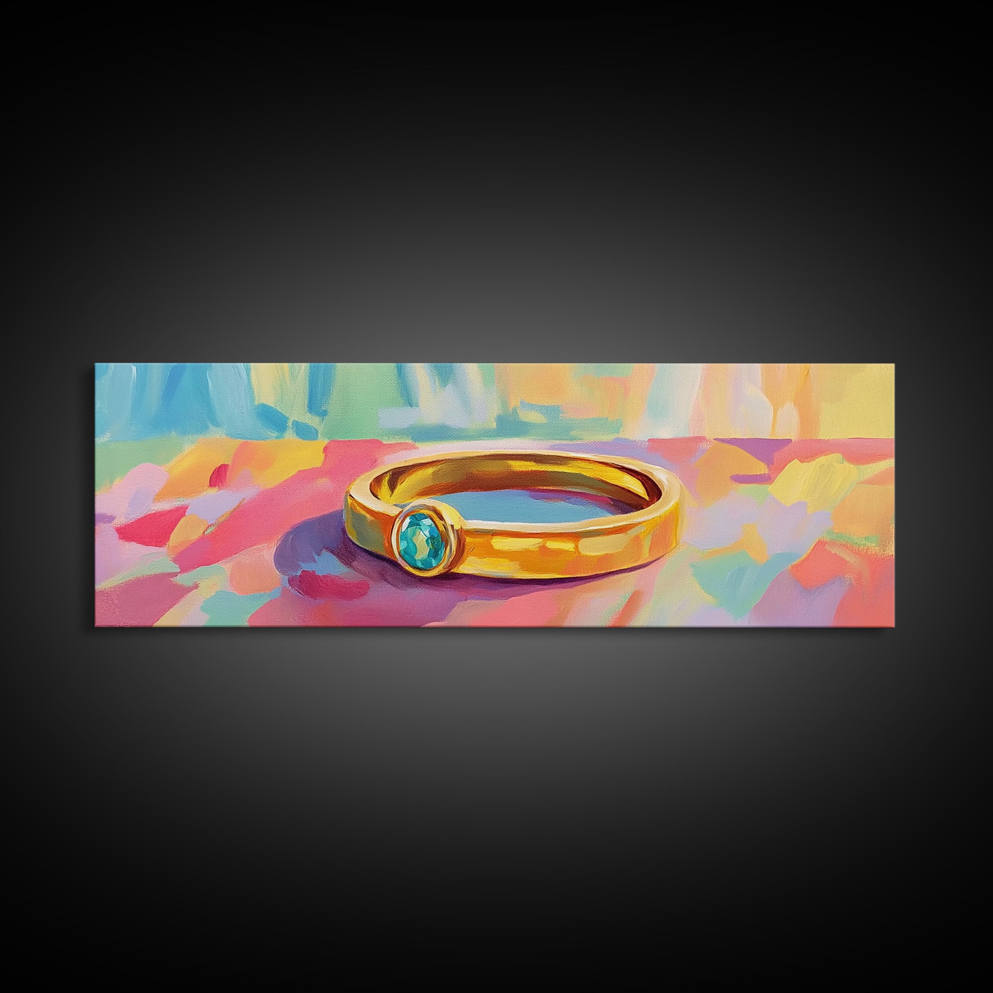 Gold Ring With Blue Gemstone Canvas Print, Elegant Wall Art, Jewelry Lover Gift, Feminine Bedroom Decor, Modern Print, Home Decor