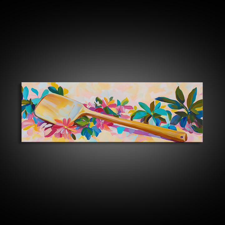 Wooden Paddle With Tropical Flowers Wall Art, Coastal Canvas Print, Beach House Decor, Nautical Wall Art, Tropical Decor