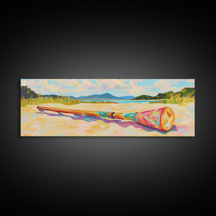 Sunny Beach With Colorful Rolled Mat Wall Art, Coastal Landscape Canvas Print, Ocean Decor, Summer Beach House Art Print