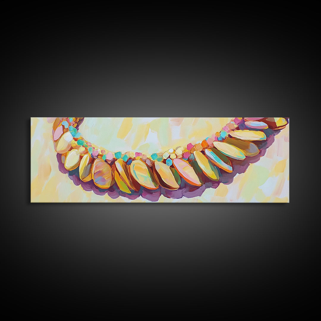 Pastel Seashell Necklace Wall Art, Coastal Beach House Decor Canvas Print, Ocean Wall Decor, Feminine Boho Art Print For Bedroom