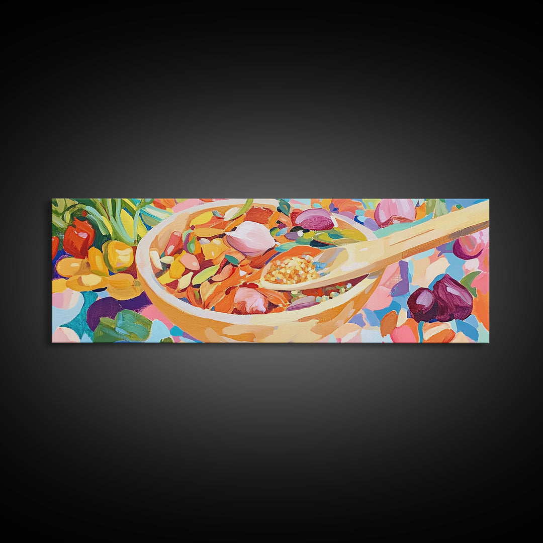 Colorful Kitchen Spice Bowl Canvas Print, Whimsical Food Wall Art, Bright Dining Room Decor, Chef Gift, Housewarming Gift