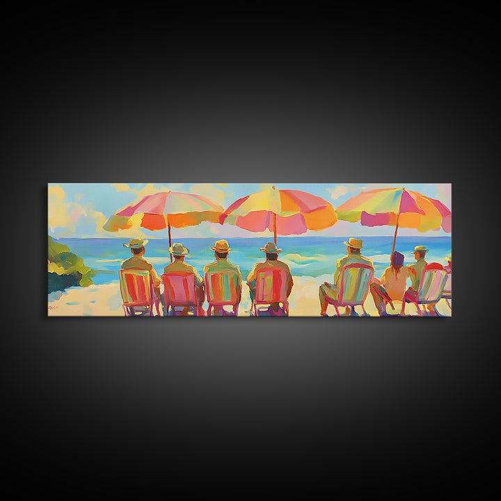 Beach Umbrellas With Seaside Chairs Wall Art, Coastal Canvas Print, Summer Beach Decor, Beach House Living Room Art, Ocean Wall Decor