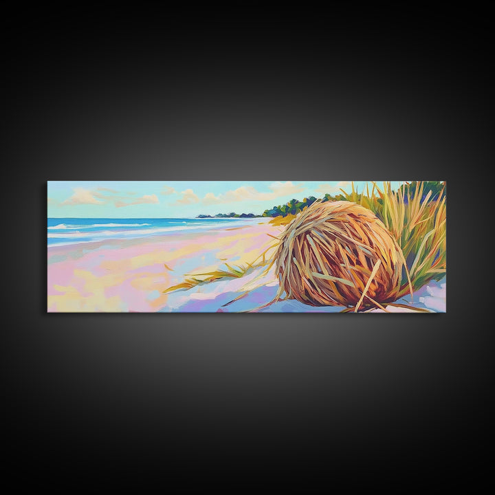 Pastel Beach Driftwood Grass Wall Art, Coastal Canvas Print, Ocean Landscape, Beach House Decor, Calming Seascape Home Gift
