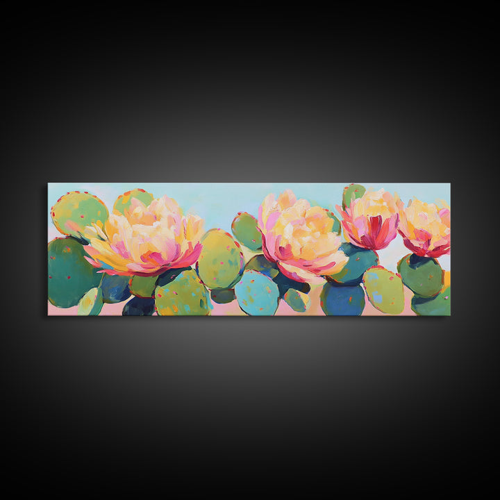 Prickly Pear Cactus Flowers Wall Art, Southwestern Canvas Print, Colorful Desert Decor, Botanical Art, Housewarming Gift