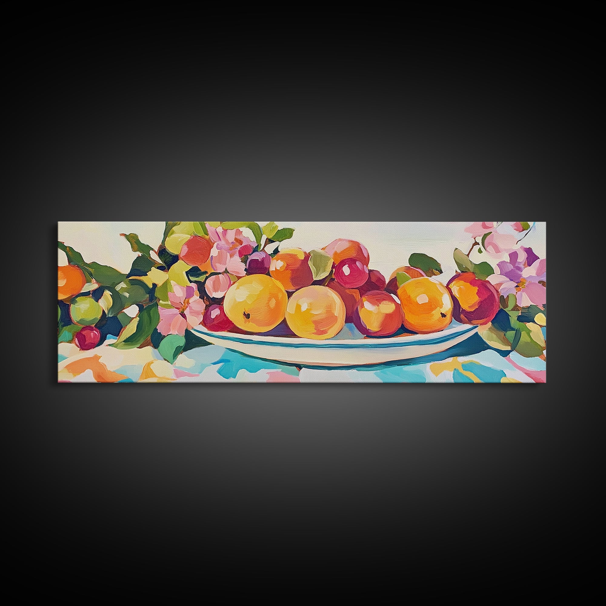 Bright Citrus Fruit Platter Canvas Print, Colorful Kitchen Wall Art, Farmhouse Dining Room Decor, Foodie Gift, Art Print
